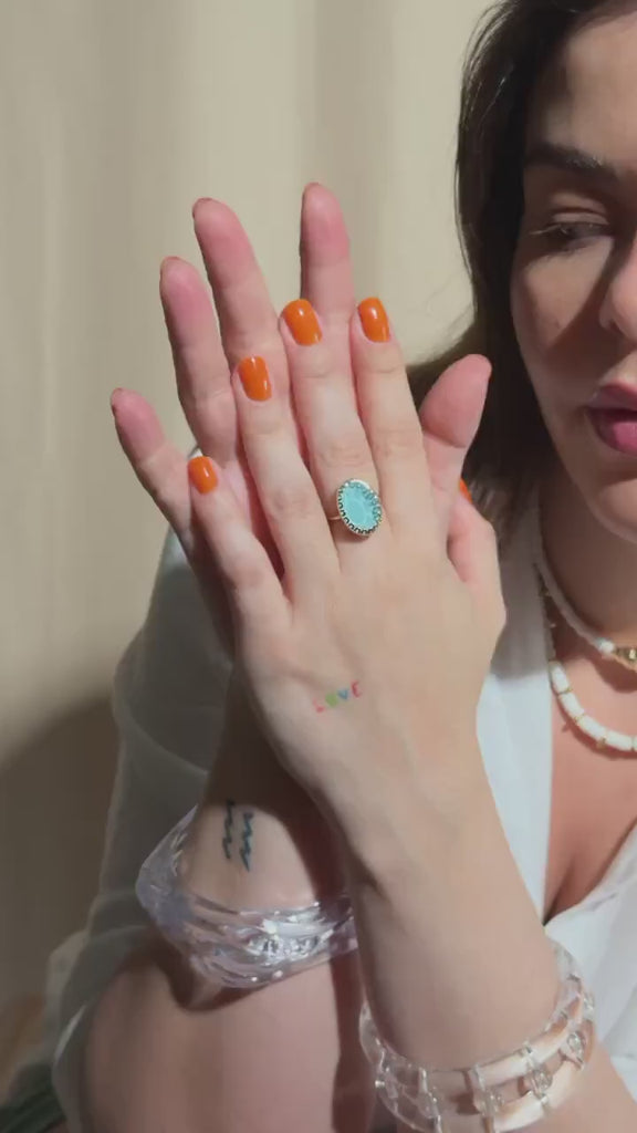 Gold Plated Adjustable Cocktail Ring: Blue or Red Gemstone