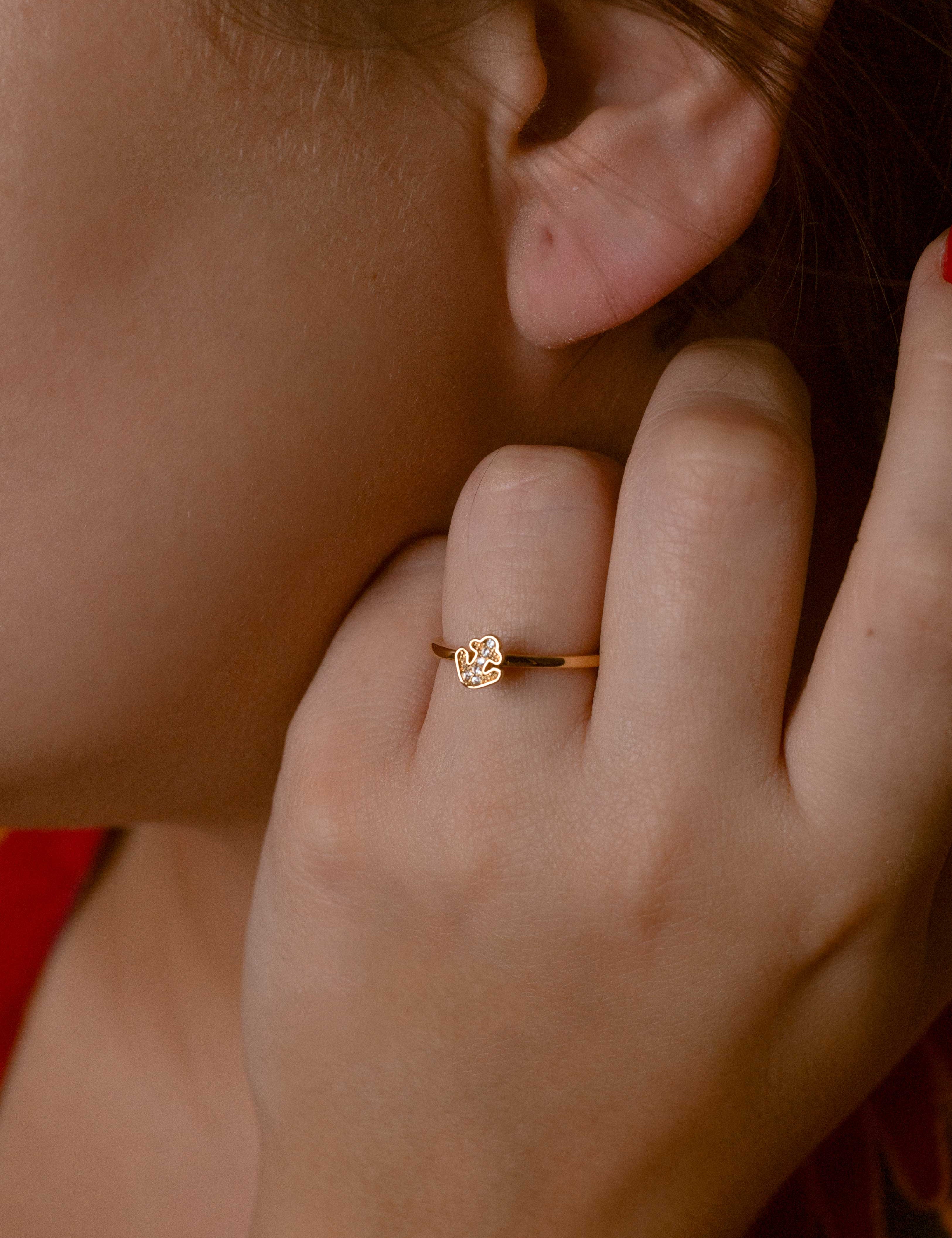 Loon Concept Gold Plated Zirconia Anchor Ring with Sparkling Stones, Everyday Statement Jewelry