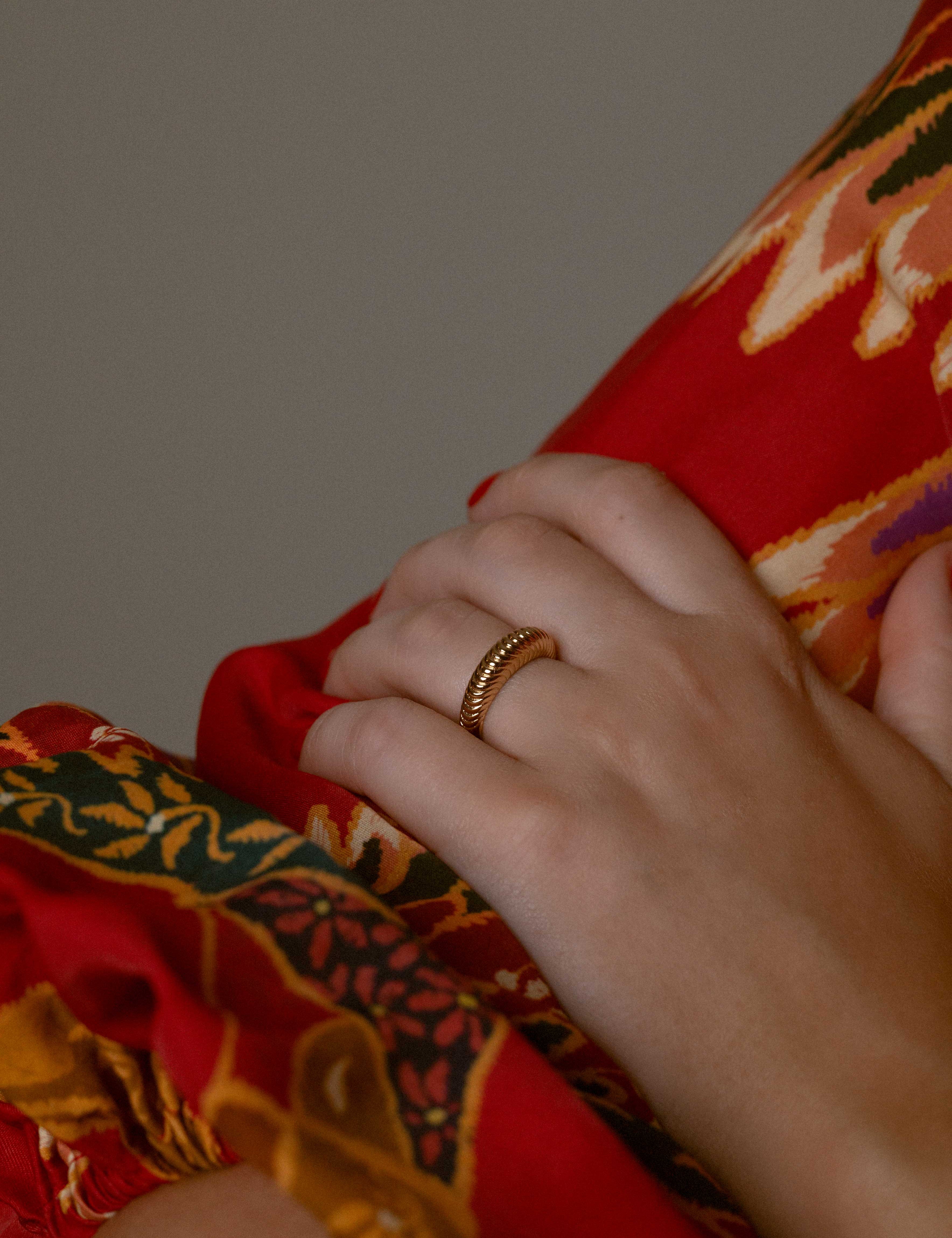Distinctive 14K gold statement ring with unique contemporary design, bold Loon Concept signature piece