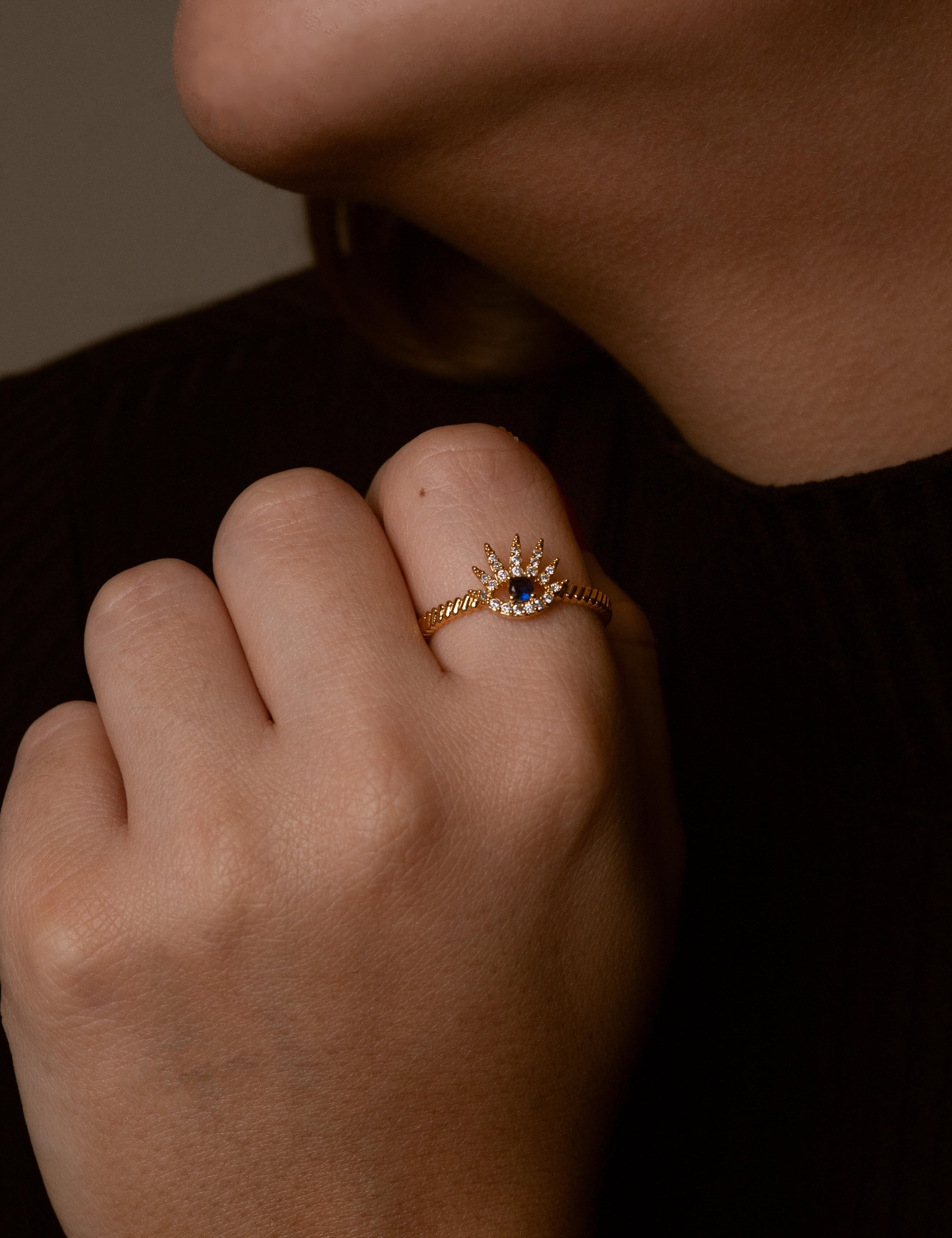 18K gold evil eye ring with zircon detailing