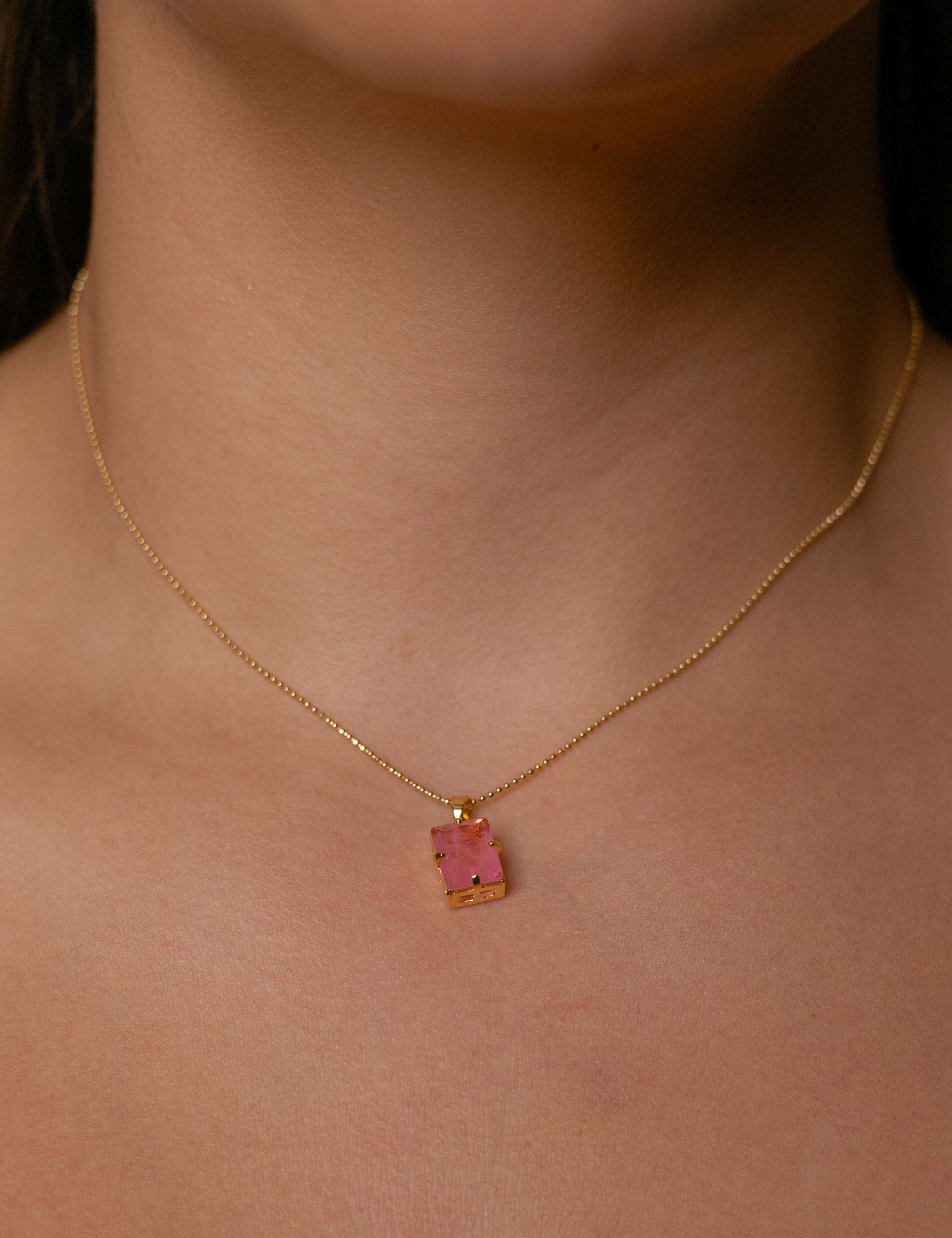 Tourmaline necklace with gold-dipped tourmaline rectangular pendant