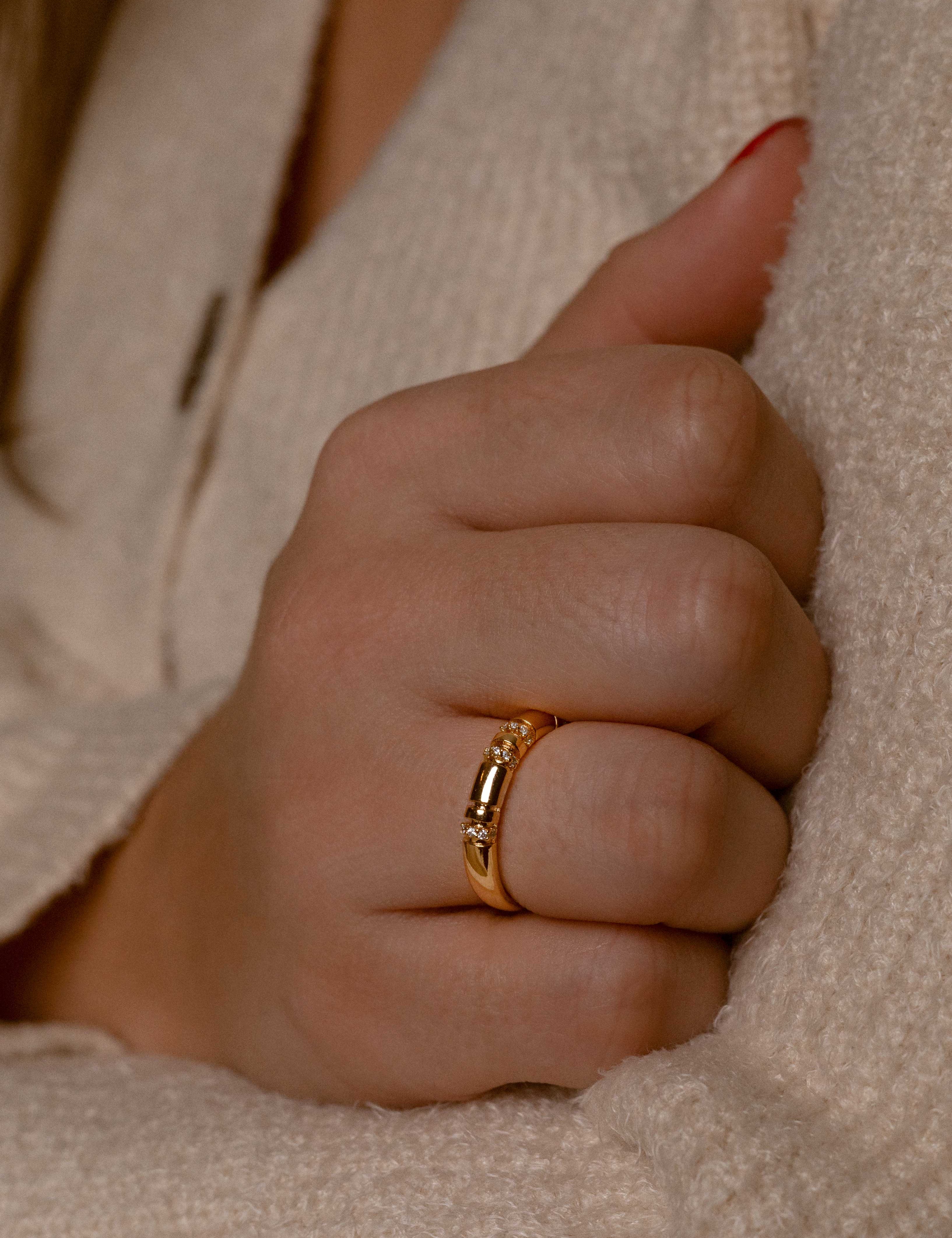 14K gold plated metal ring with zircon stone